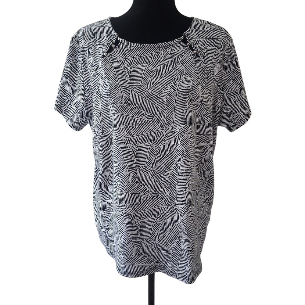 Raffaella Studio T-shirt Black and White Short Sleeve Round Neck Womens Size 2XL